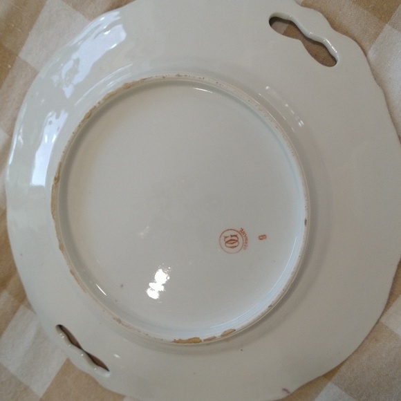 Hand-painted German porcelain roses dish plate tray 11" gold trim - Picture 4 of 4